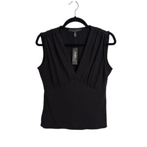 White House Black Market Top Womens Small Black Shirred Empire V-Neck WHBM NWT